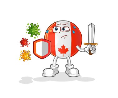 Kanada bayrağı virüs çizgi filmine karşı. çizgi film maskotu vektörü