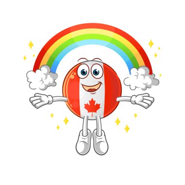 Kanada bayrağı ve gökkuşağı. çizgi film vektörü