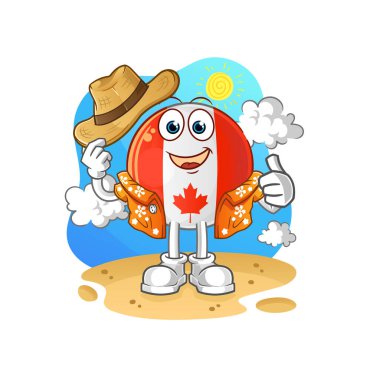Kanada bayrağı tatile gidiyor. çizgi film maskotu vektörü