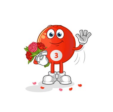 Buket maskotlu kırmızı bilardo topu. çizgi film vektörü