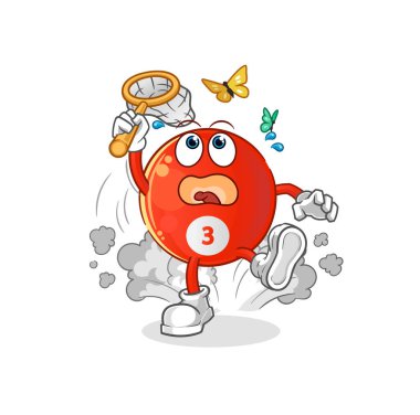 Kırmızı bilardo topu kelebek resimlerini yakalıyor. karakter vektörü