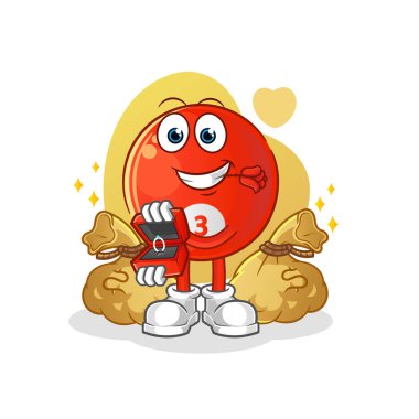 Kırmızı bilardo topu yüzükle evlenme teklif ediyor. çizgi film maskotu vektörü