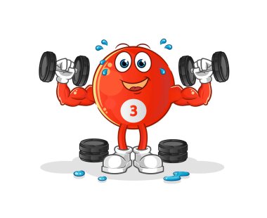 Kırmızı bilardo topu ağırlık idmanı illüstrasyonu. karakter vektörü