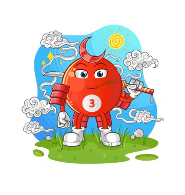 Kırmızı bilardo topu samuray çizgi filmi. çizgi film maskotu vektörü