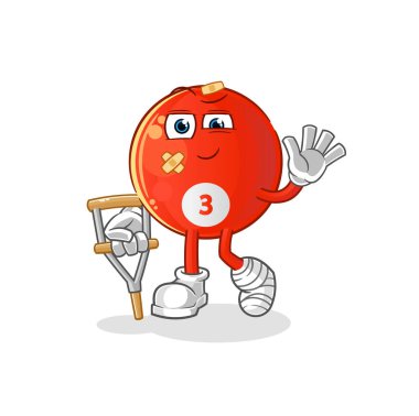 Topal sopalı kırmızı bilardo topu. çizgi film maskotu vektörü