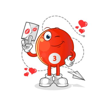 Kırmızı bilardo topu aşk mektubu illüstrasyonu taşıyor. karakter vektörü