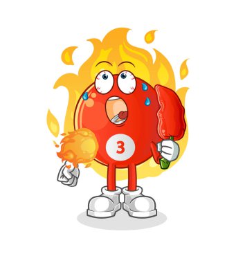 Kırmızı bilardo topu sıcak biber maskotu yer. çizgi film vektörü