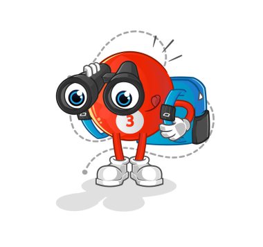 Dürbünlü kırmızı bilardo topu. çizgi film maskotu vektörü