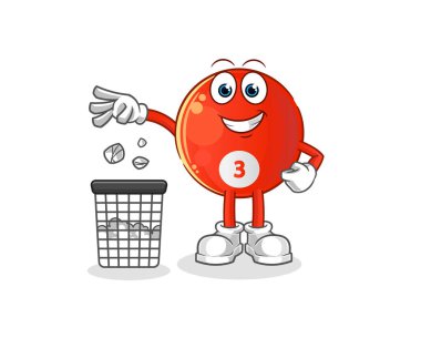 Kırmızı bilardo topu. Çöp maskotu at. çizgi film vektörü