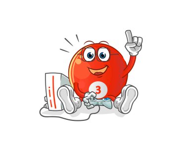 Kırmızı bilardo topu video oyunları oynuyor. çizgi film karakteri