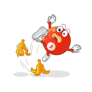 Kırmızı bilardo topu muza basıp kaydı. çizgi film maskotu vektörü