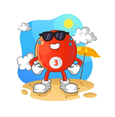 Kırmızı bilardo topu yazın güneşleniyor. karakter vektörü