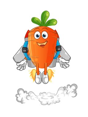 Sırt roketi maskotlu havuç. çizgi film vektörü