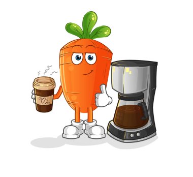 Kahve illüstrasyonu içen havuç. karakter vektörü