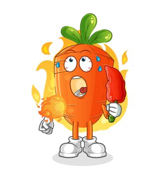 Havuç sıcak biber maskotu yer. çizgi film vektörü