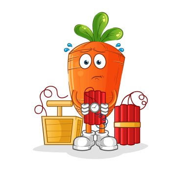 Havuç tutan dinamit karakteri. çizgi film maskotu vektörü