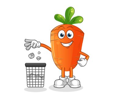 Havuç, çöp maskotu. çizgi film vektörü