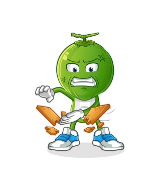 Yeşil hindistan cevizi kafalı karate maskotu. çizgi film vektörü