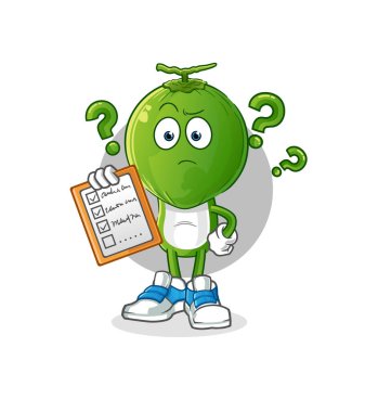 Yeşil Hindistan cevizi kafalı çizgi film çizim çizelgesi vektörü. çizgi film karakteri