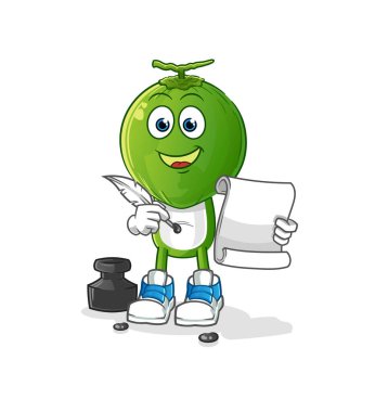 Yeşil hindistan cevizi kafalı çizgi film yazarı vektörü. çizgi film karakteri