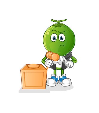 Yeşil Hindistan cevizi kafalı çizgi film yargıcı tokmağı tutuyor. karakter vektörü