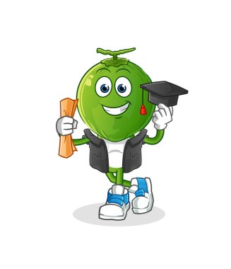 Yeşil Hindistan cevizi kafalı çizgi film mezuniyet vektörü. çizgi film karakteri