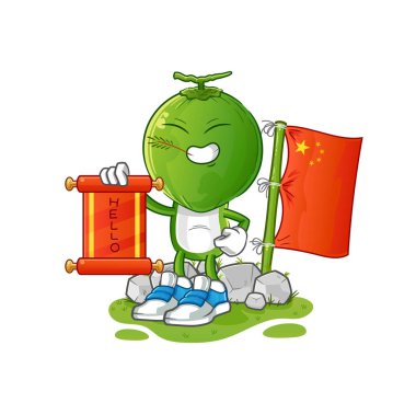 Yeşil hindistan cevizi kafalı Çin çizgi filmi. çizgi film maskotu vektörü