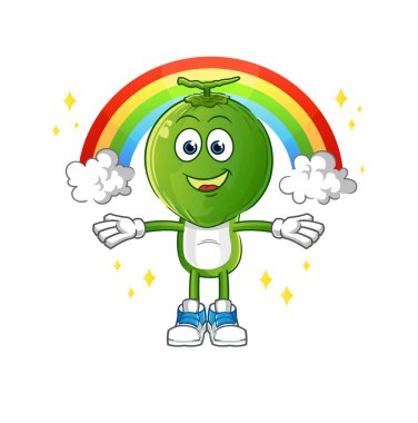 Gökkuşaklı yeşil hindistan cevizi kafası çizgi filmi. çizgi film vektörü