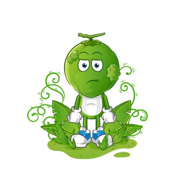 Uzun zamandır maskotluk yapan yeşil hindistan cevizi kafalı çizgi film. çizgi film vektörü