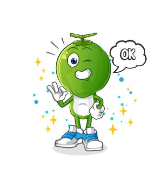 Yeşil Hindistan cevizi kafalı çizgi film karakteri de maskota katılıyor. çizgi film vektörü