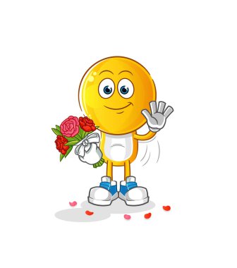 Buket maskotlu bir çizgi film karakteri. çizgi film vektörü