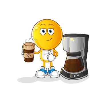 Simge kafalı çizgi film karakteri kahve resimlerini içiyor. karakter vektörü
