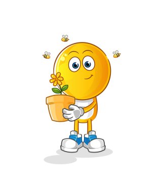 Çiçek saksısı olan bir çizgi film karakteri. karakter vektörü