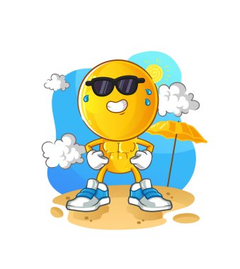 Yazın güneş banyosu yapan bir çizgi film karakteri. karakter vektörü