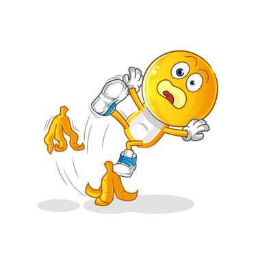 Çizgi film karakteri muza basıp kaydı. çizgi film maskotu vektörü