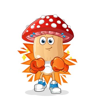 Kırmızı mantar kafalı çizgi film boksörü karakteri. çizgi film maskotu vektörü