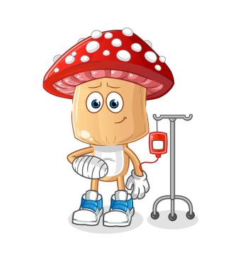 Kırmızı mantar kafalı karikatür, IV illüstrasyonunda hasta. karakter vektörü