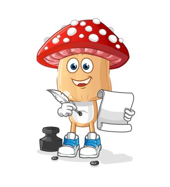 Kırmızı mantar kafalı karikatür yazarı vektörü. çizgi film karakteri