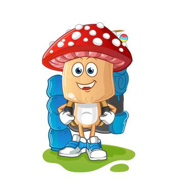 Kırmızı mantar kafalı çizgi film karakteri kamp maskotu olur. çizgi film vektörü