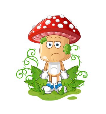 Kırmızı mantar kafalı çizgi film çok uzun bir maskot bekliyor. çizgi film vektörü