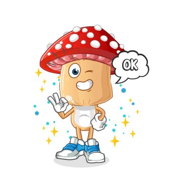 Kırmızı mantar kafalı çizgi film karakteri de maskota katılıyor. çizgi film vektörü