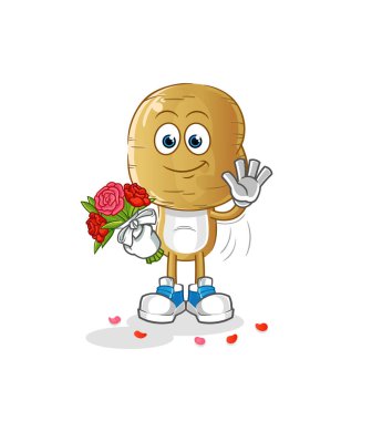 Buket maskotlu patates kafalı çizgi film. çizgi film vektörü