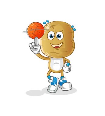 Patates kafa çizgi filmi basket topu maskotunu oynuyor. çizgi film vektörü
