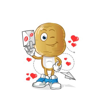 Patates kafalı karikatür aşk mektubu çizimi. karakter vektörü