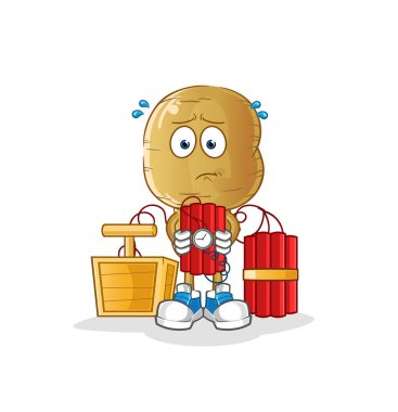 Patates kafalı çizgi film karakteri dinamit taşıyor. çizgi film vektörü