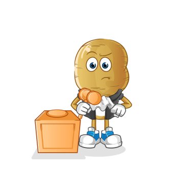 Patates kafalı çizgi film yargıcı tokmağı tutuyor. karakter vektörü