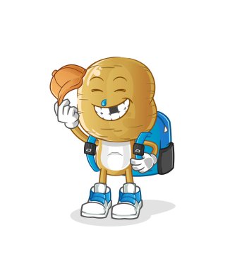 Patates kafa karikatürü okul vektörüne gidiyor. çizgi film karakteri