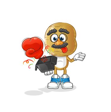 Patates kafalı çizgi film şakası eldiveni kutuda. çizgi film maskotu