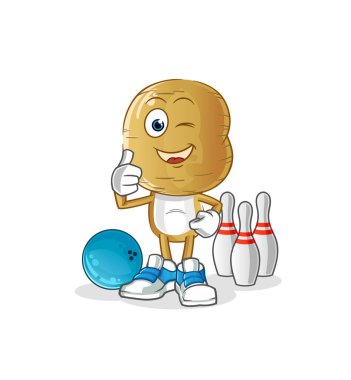 Patates kafa çizgi filmi bowling illüstrasyonu oynuyor. karakter vektörü