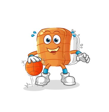 Suşi basketbol karakterine damlıyor. çizgi film maskotu vektörü